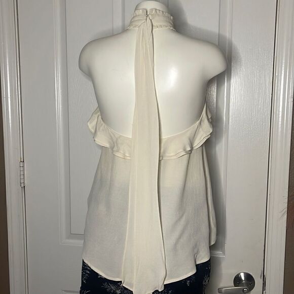ASTR The Label Ruffle Halter Neck Tie Open Back Beige Blouse Top Womens - Picture 2 of 7